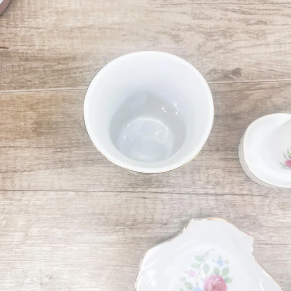 Vintage Floral Ceramic Bathroom Set: Pink Rose Soap Dish, Cup, & TB Holder